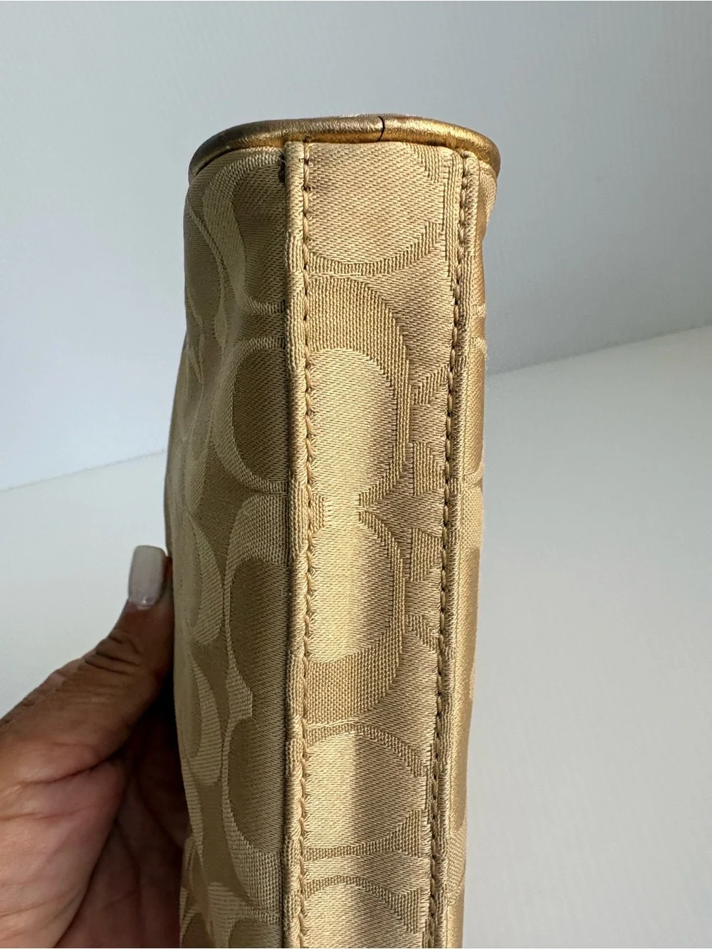 Coach Metallic Gold Monogram Cosmetic Case Limited Edition EUC
